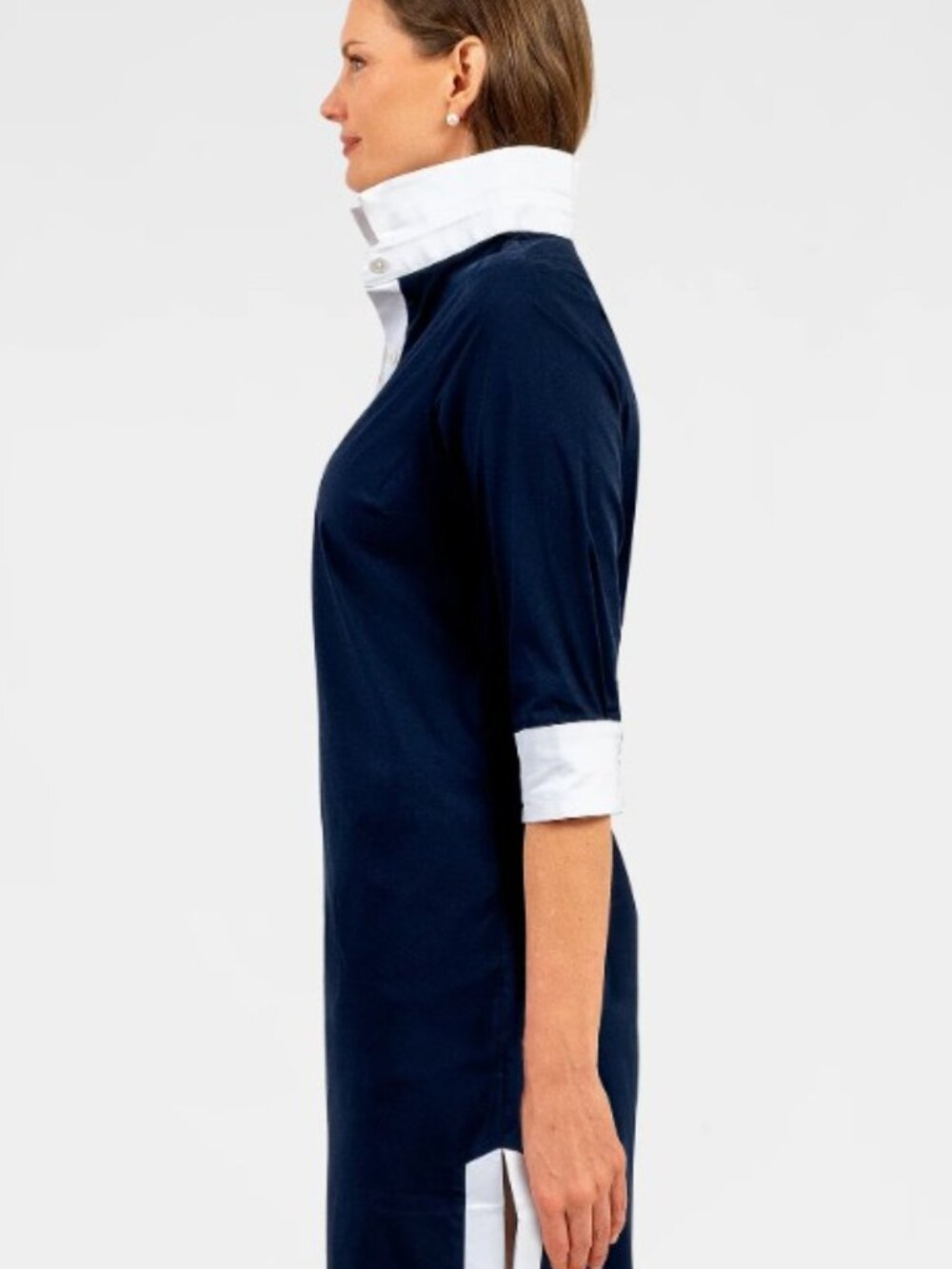 Gretchen Scott Shirt Tail Dress-Navy - Picture 3 of 4